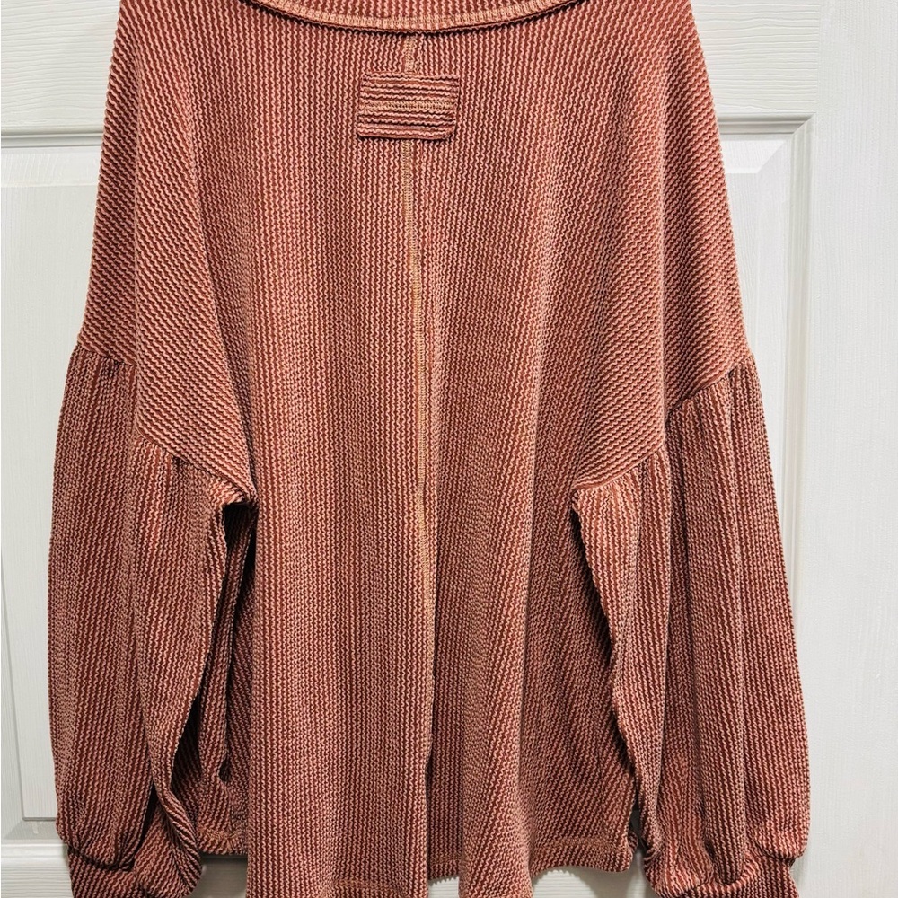 New In Rust V-Neck Textured Sweater with Flared Sleeves - Picture 5 of 6